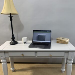 Farmhouse Style Console Table Desk Plank Top and Two Drawer Storage