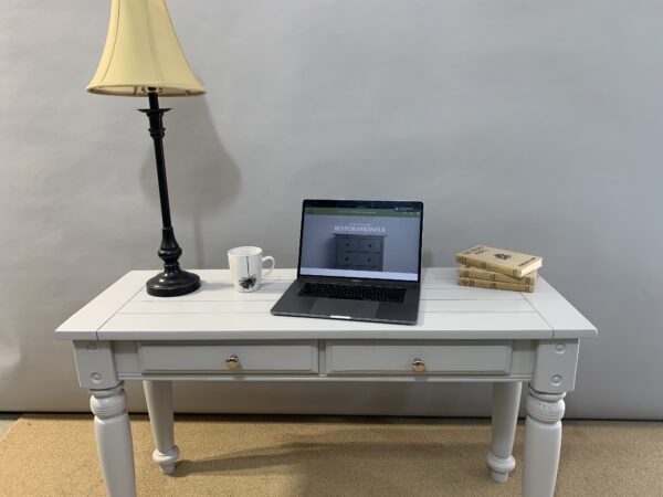Farmhouse Style Console Table Desk Plank Top and Two Drawer Storage